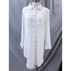 4Our Dreamers White Gauze Longline Tunic Shirt Large Roll Tab Sleeve